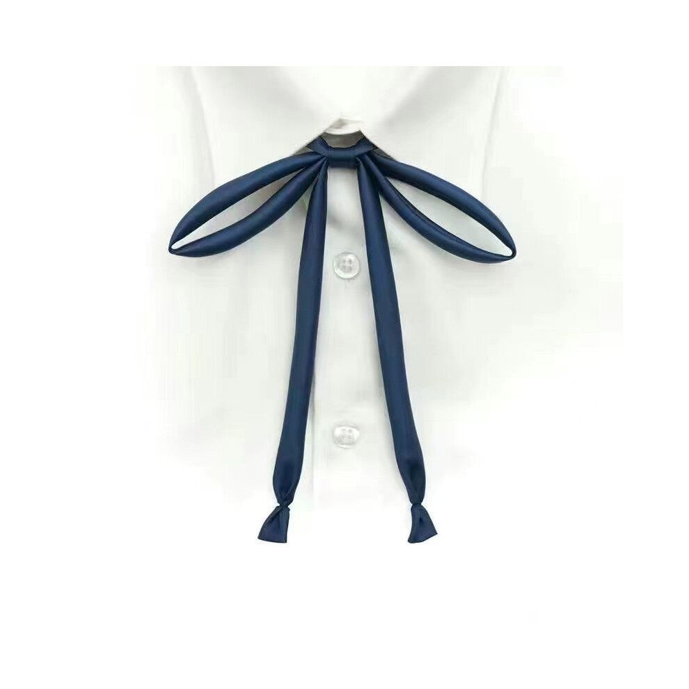 (Navy Ribbon) Girls Tie Bow Collar Rope Shirt Accessory For School Uniforms Wear Daily And