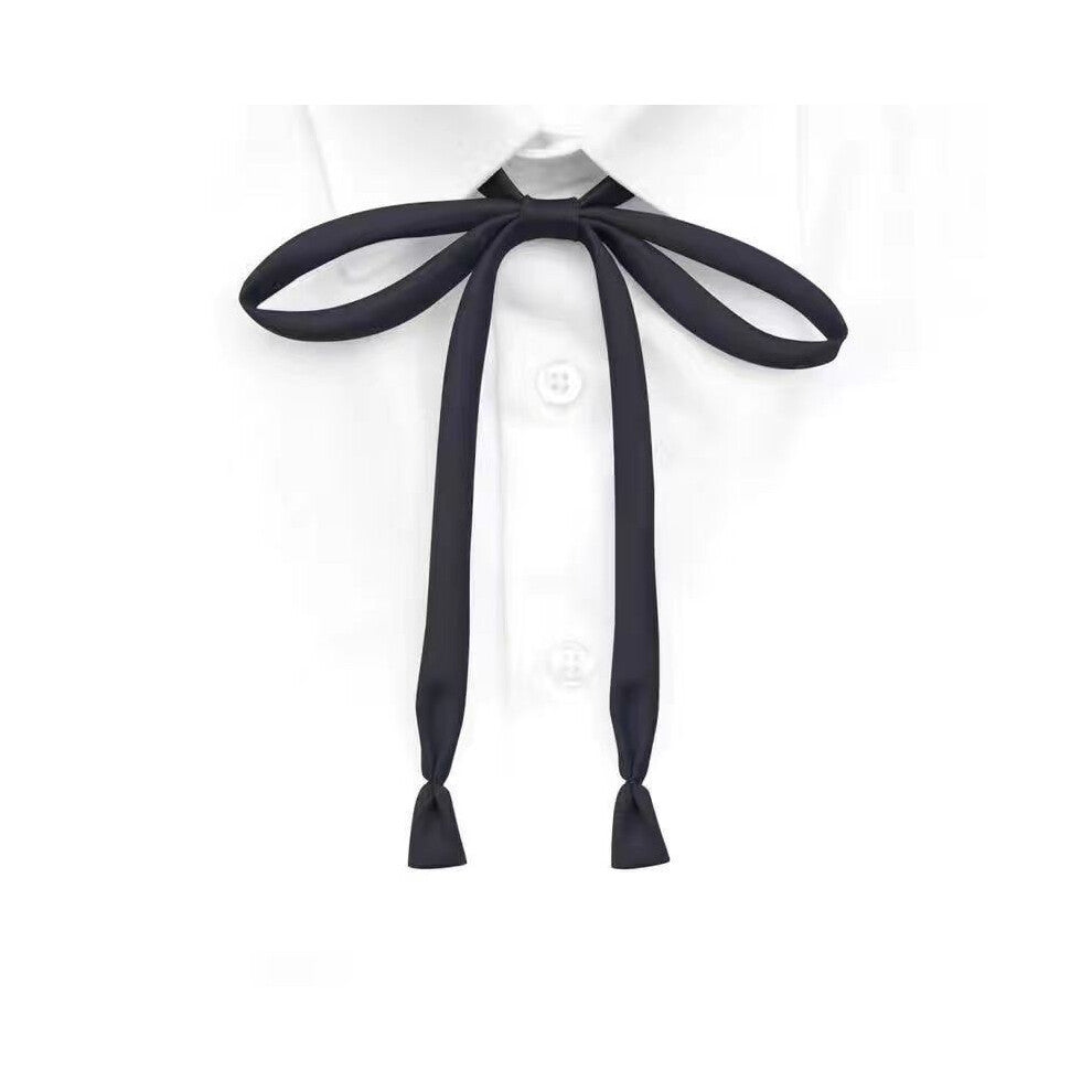 (Black Ribbon) Girls Tie Bow Collar Rope Shirt Accessory For School Uniforms Wear Daily And