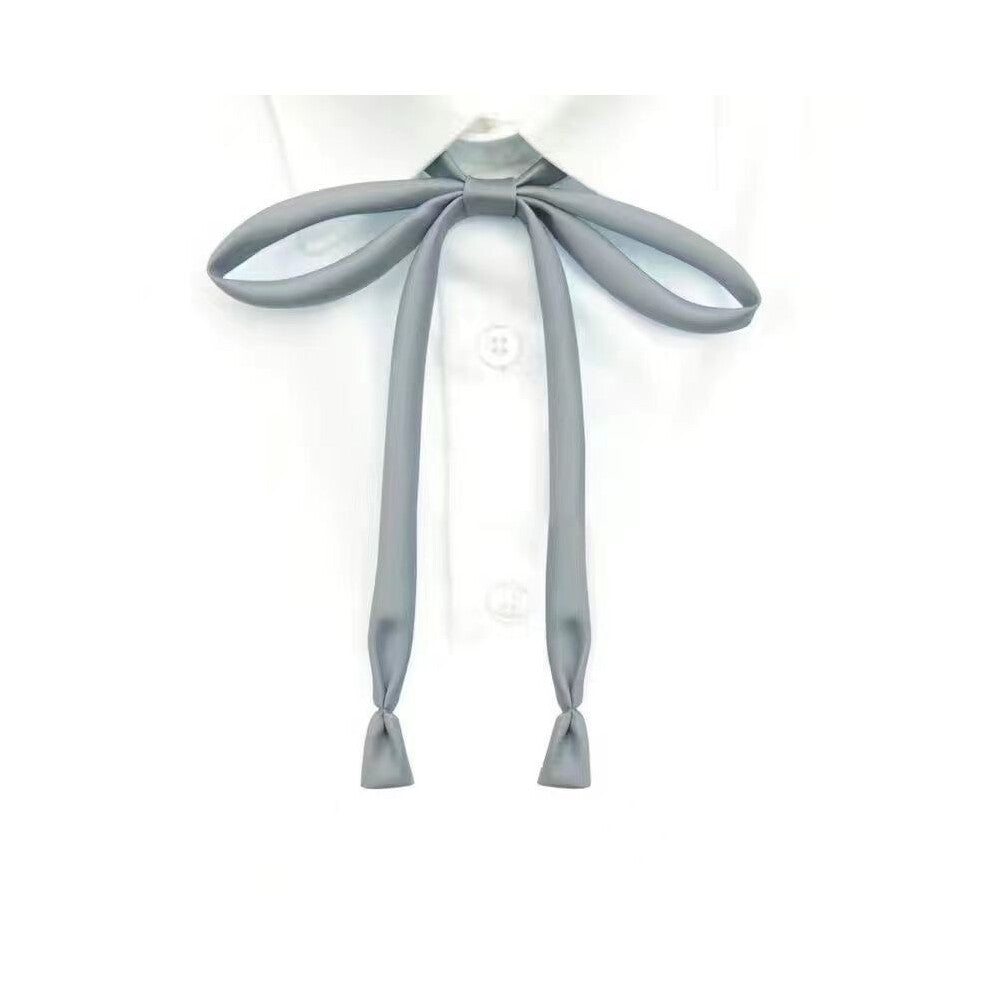 (Gray Ribbon) Girls Tie Bow Collar Rope Shirt Accessory For School Uniforms Wear Daily And