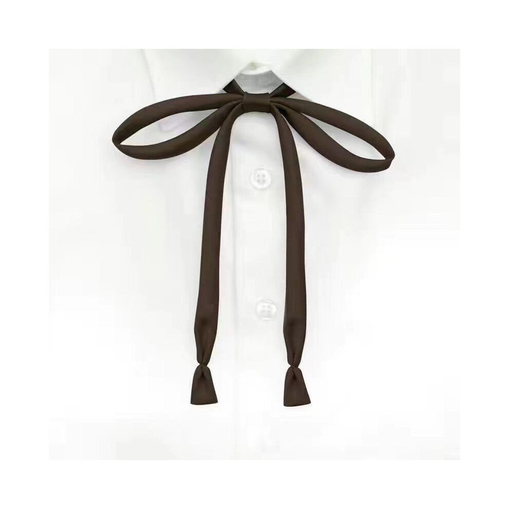 (Brown Ribbon) Girls Tie Bow Collar Rope Shirt Accessory For School Uniforms Wear Daily And