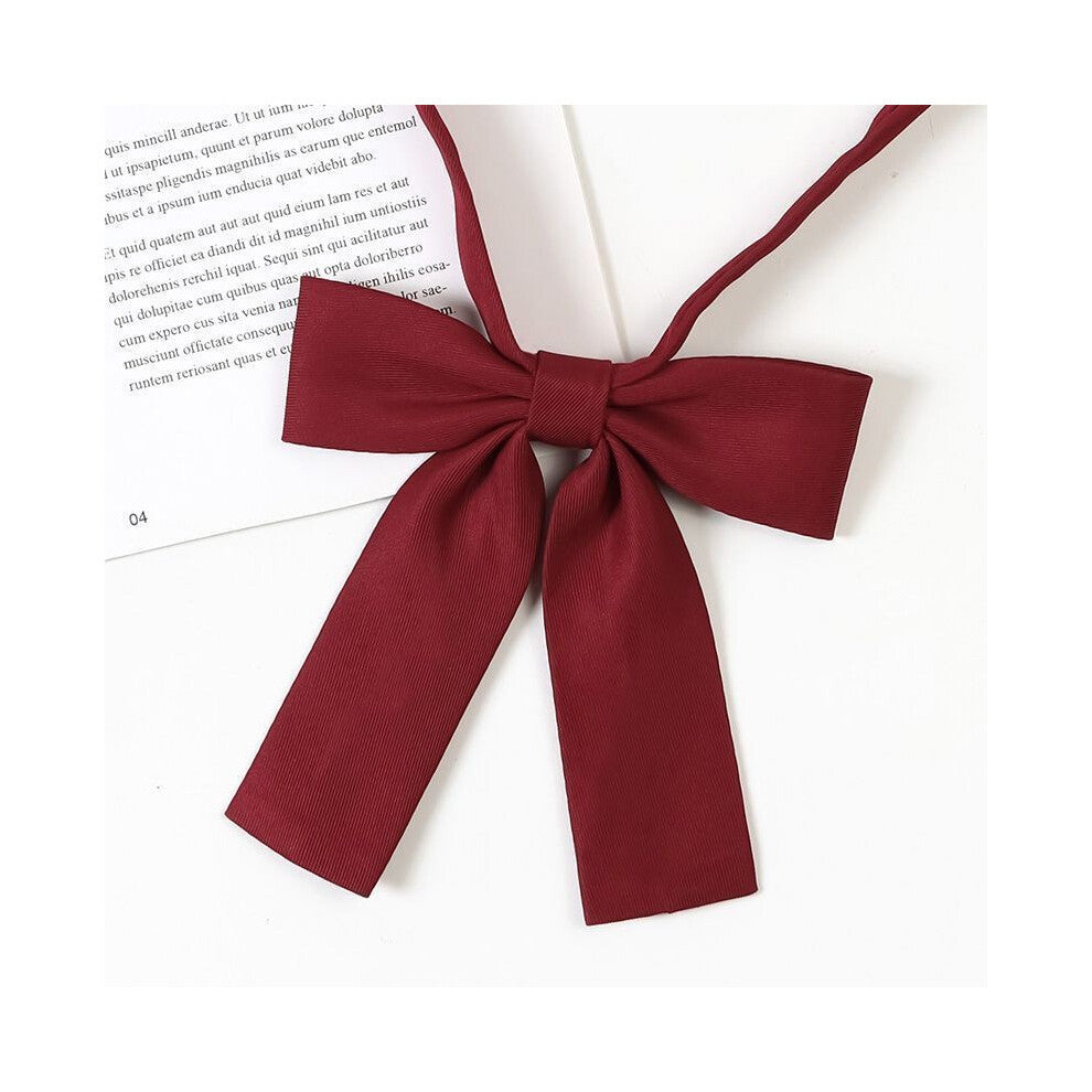 (Burgundy Short Handle) Girls Tie Bow Collar Rope Shirt Accessory For School Uniforms Wear Daily And