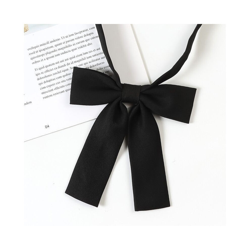 (Black Short Handle) Girls Tie Bow Collar Rope Shirt Accessory For School Uniforms Wear Daily And