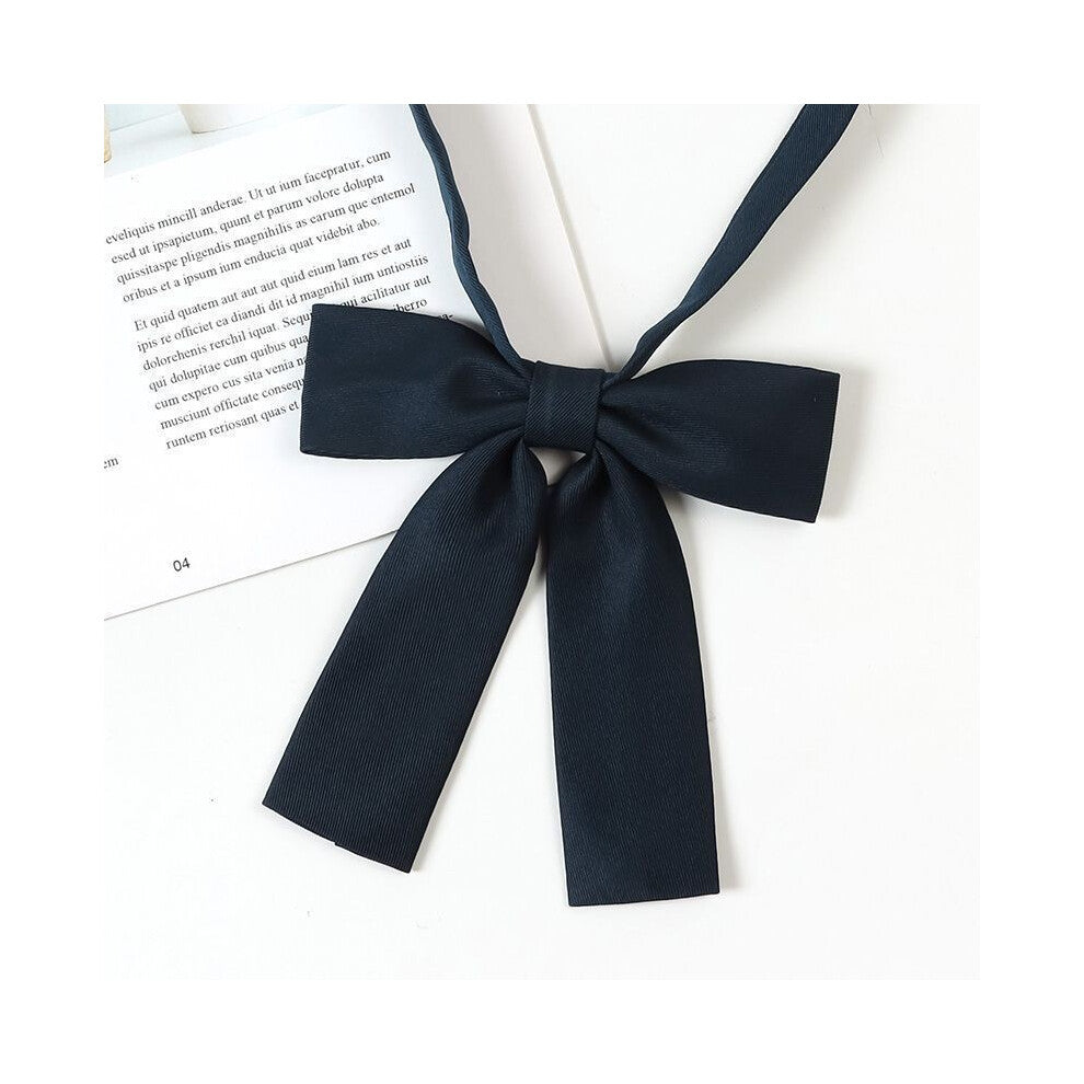 (Navy Short Handle) Girls Tie Bow Collar Rope Shirt Accessory For School Uniforms Wear Daily And