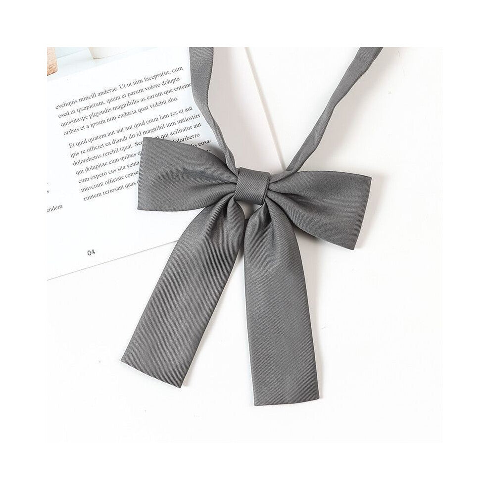 (Gray Short Handle) Girls Tie Bow Collar Rope Shirt Accessory For School Uniforms Wear Daily And