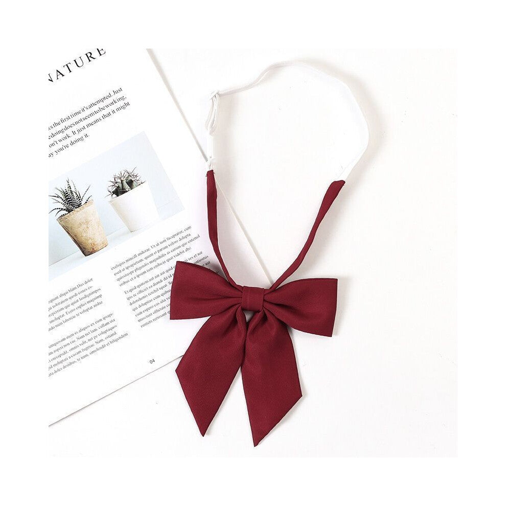 (Burgundy Small Handle) Girls Tie Bow Collar Rope Shirt Accessory For School Uniforms Wear Daily And