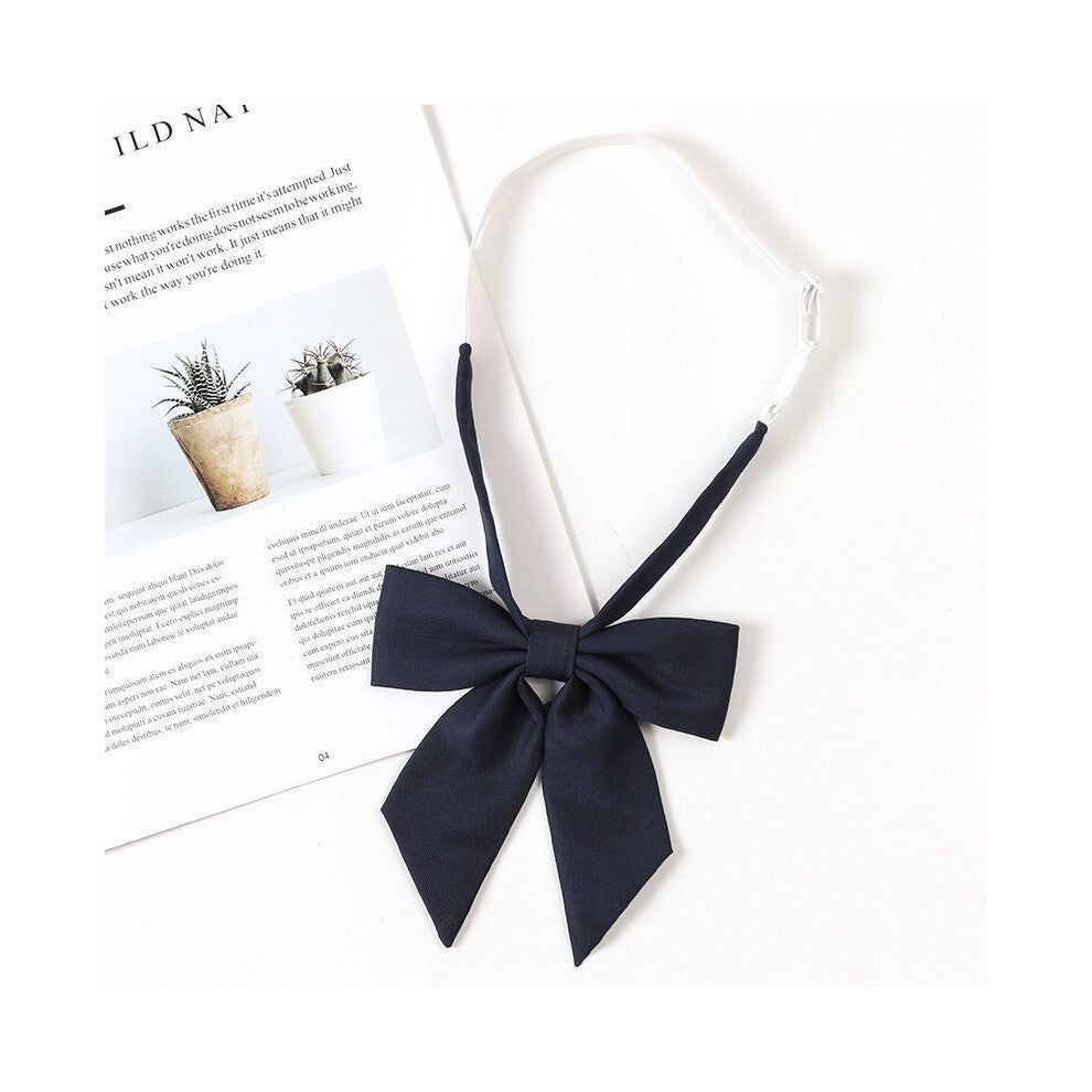 (Navy Small Handle) Girls Tie Bow Collar Rope Shirt Accessory For School Uniforms Wear Daily And