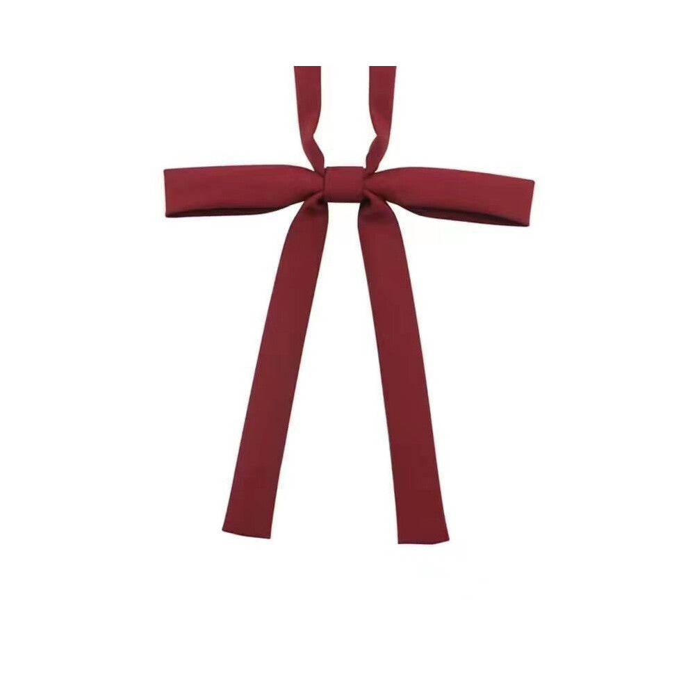 (Burgundy Long Handle) Girls Tie Bow Collar Rope Shirt Accessory For School Uniforms Wear Daily And