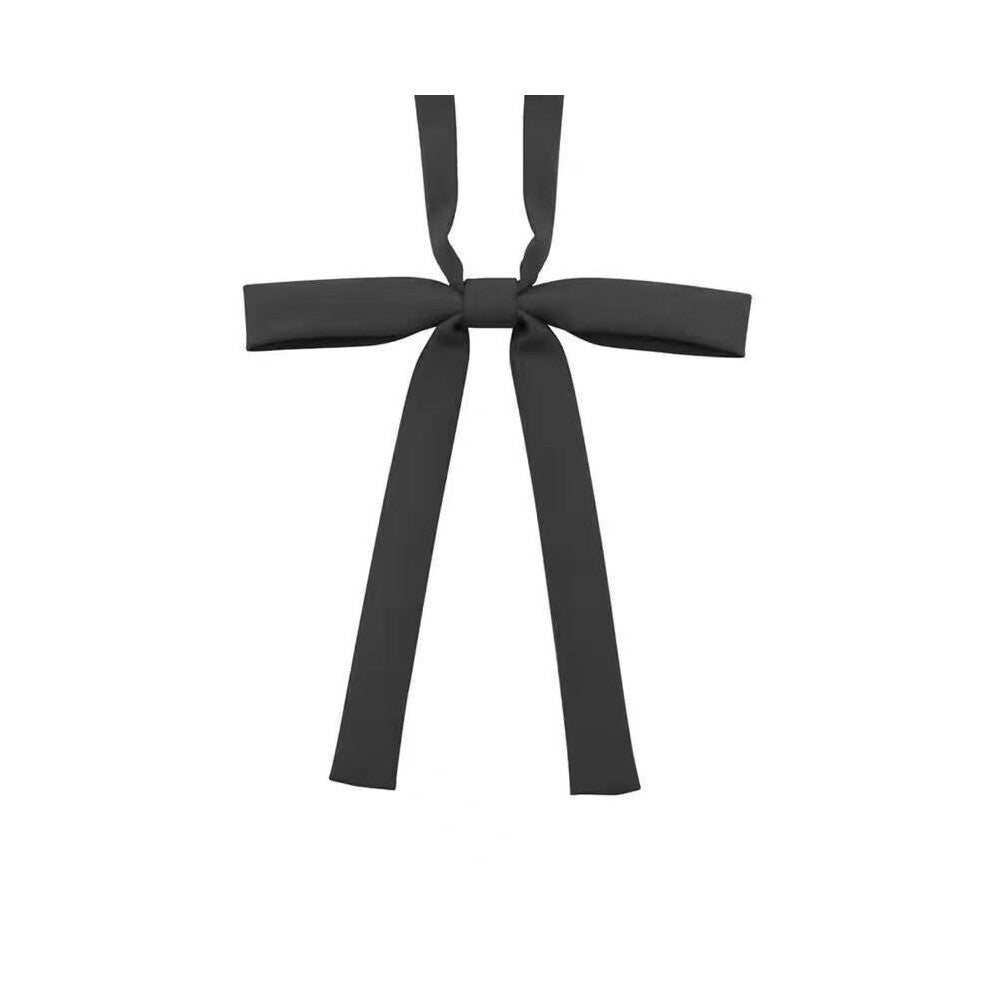 (Black Long Handle) Girls Tie Bow Collar Rope Shirt Accessory For School Uniforms Wear Daily And