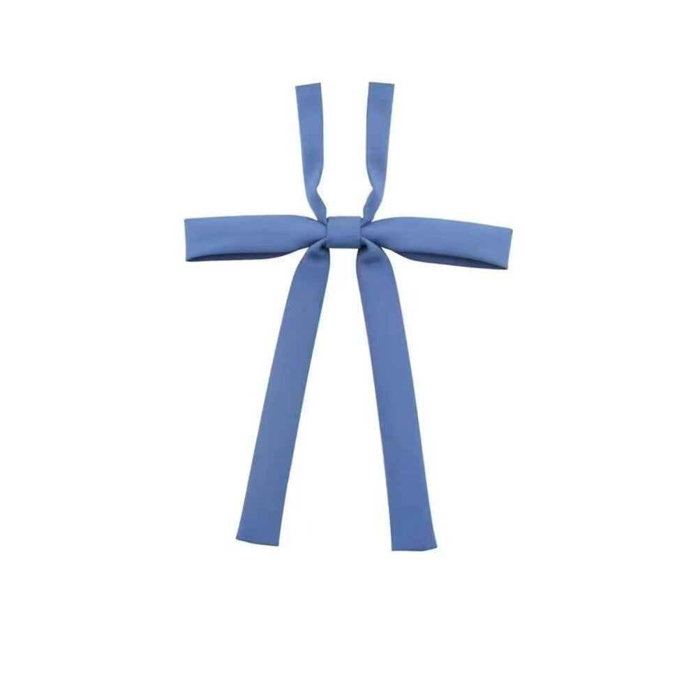 (Blue Long Handle) Girls Tie Bow Collar Rope Shirt Accessory For School Uniforms Wear Daily And