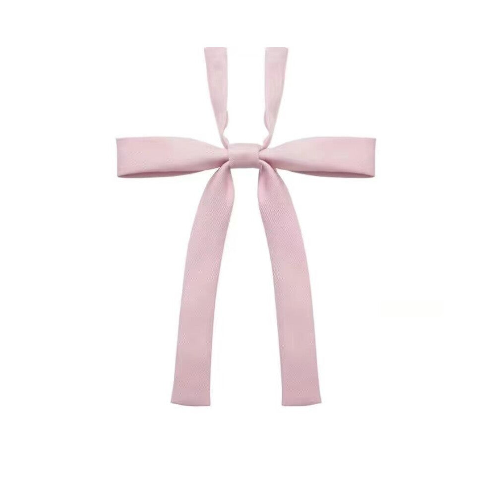 (Pink Long Handle) Girls Tie Bow Collar Rope Shirt Accessory For School Uniforms Wear Daily And