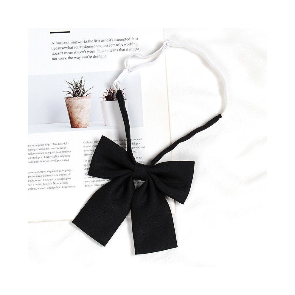 (Black Flat) Girls Tie Bow Collar Rope Shirt Accessory For School Uniforms Wear Daily And