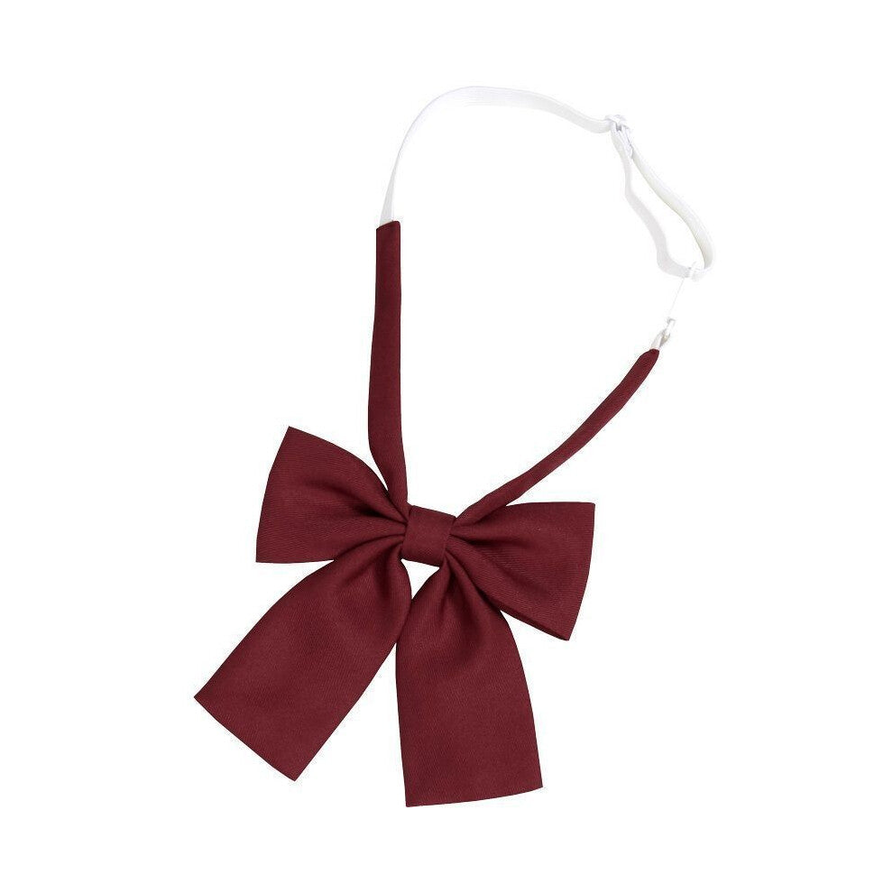 (Burgundy Flat) Girls Tie Bow Collar Rope Shirt Accessory For School Uniforms Wear Daily And
