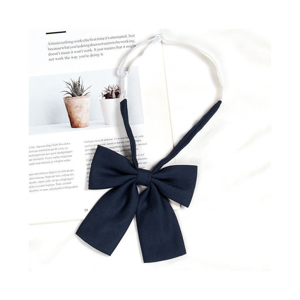 (Navy Flat) Girls Tie Bow Collar Rope Shirt Accessory For School Uniforms Wear Daily And