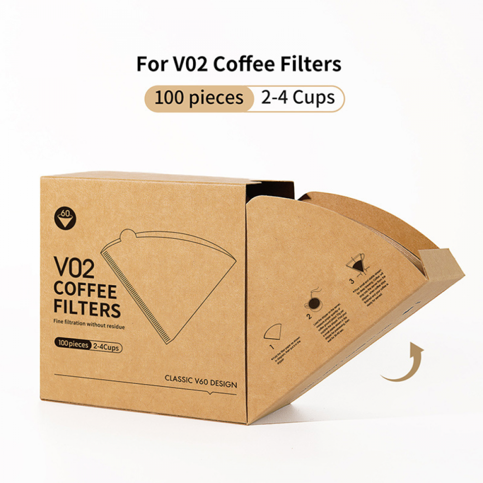 Coffee Filters V60 Coffee Filter Size 02 Cone Coffee Filters 2-4 Cups for Pour Over and Drip Coffee Maker(Natural Brown, 100 Count)