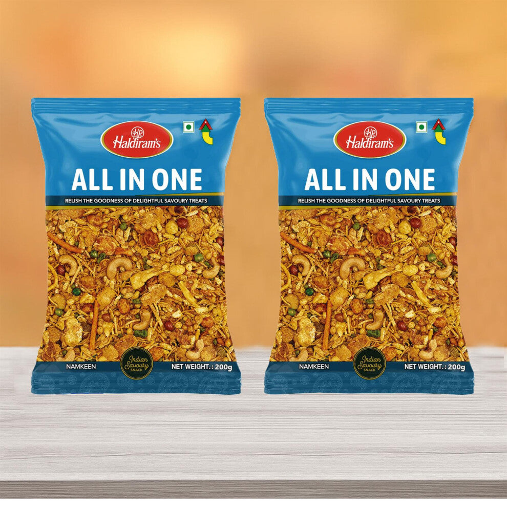 Haldiram's All In One Namkeen – 200g (Pack of 2) | Spicy Mixed Indian Snack | Net Weight 400g