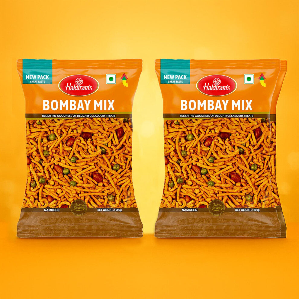 Haldiram's Bombay Mix – 200g (Pack of 2) | Traditional Indian Snack Mix | Spicy & Crunchy Namkeen | Net Weight 400g
