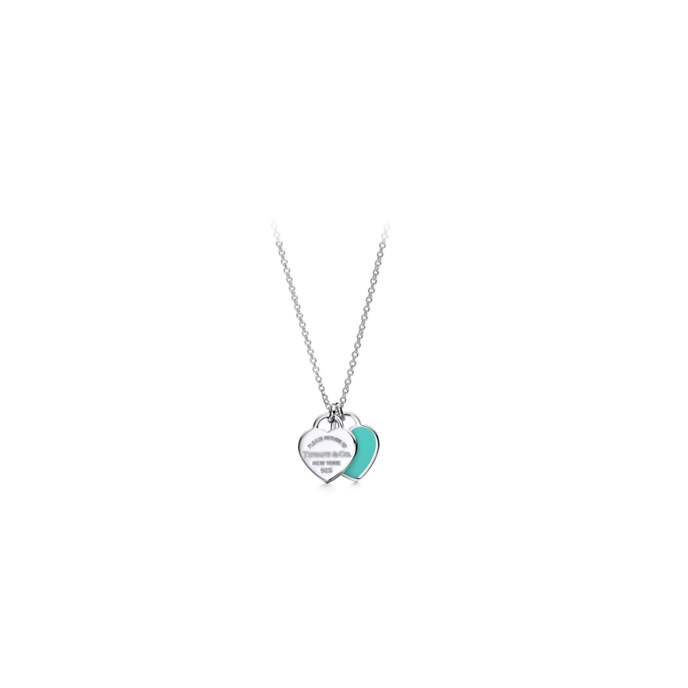 Return To Blue Mini Double Hearts Classic Heart Double Heart Pendant Necklace（silver）