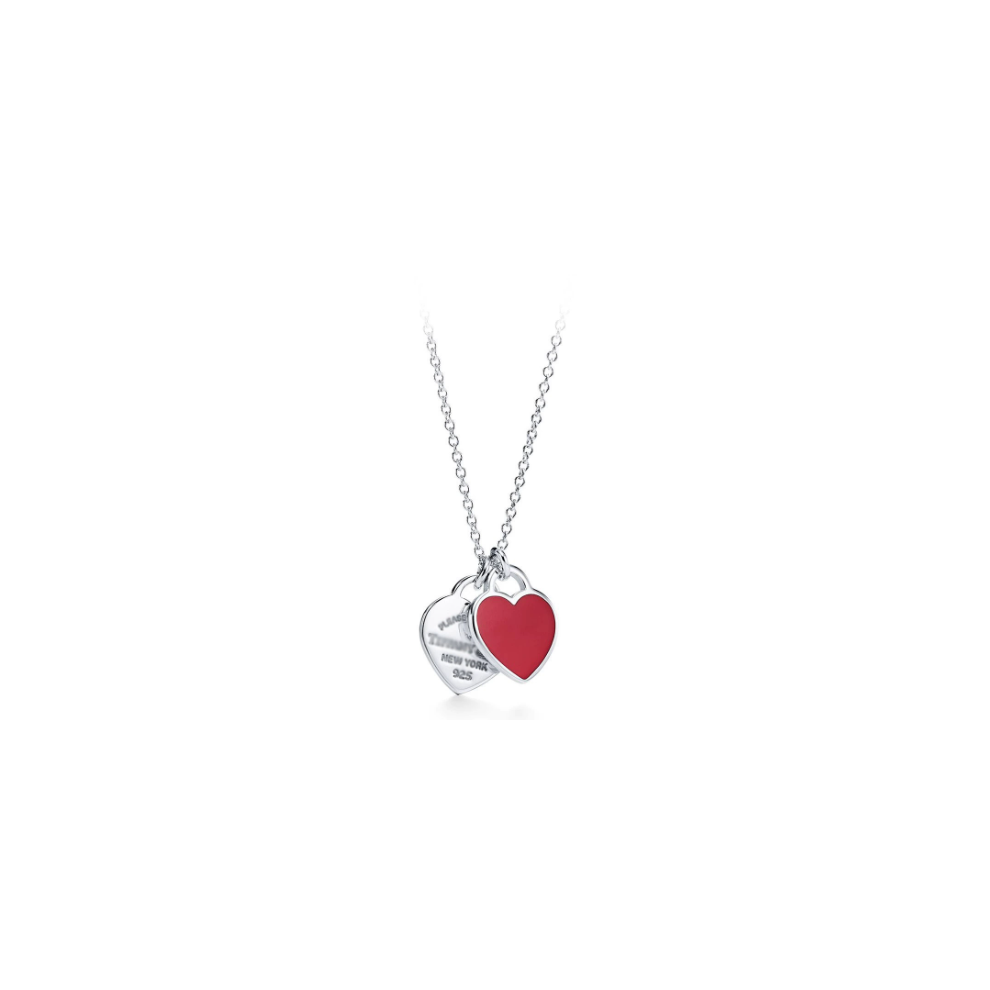 Return To Red Mini Double Hearts Classic Heart Double Heart Pendant Necklace（silver）