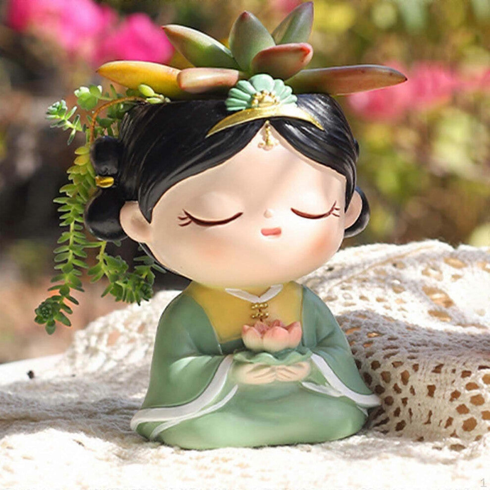 Head Planter Cute Plant Pot Girl Figurine,Desktop Flowerpot Resin Flower for Yard