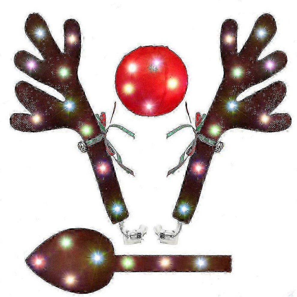 suitable for Car Reindeer Antlers,Antlers Car Kit with LED Lights,Reindeer Car Kit Antlers,Nose,Tail,Christmas