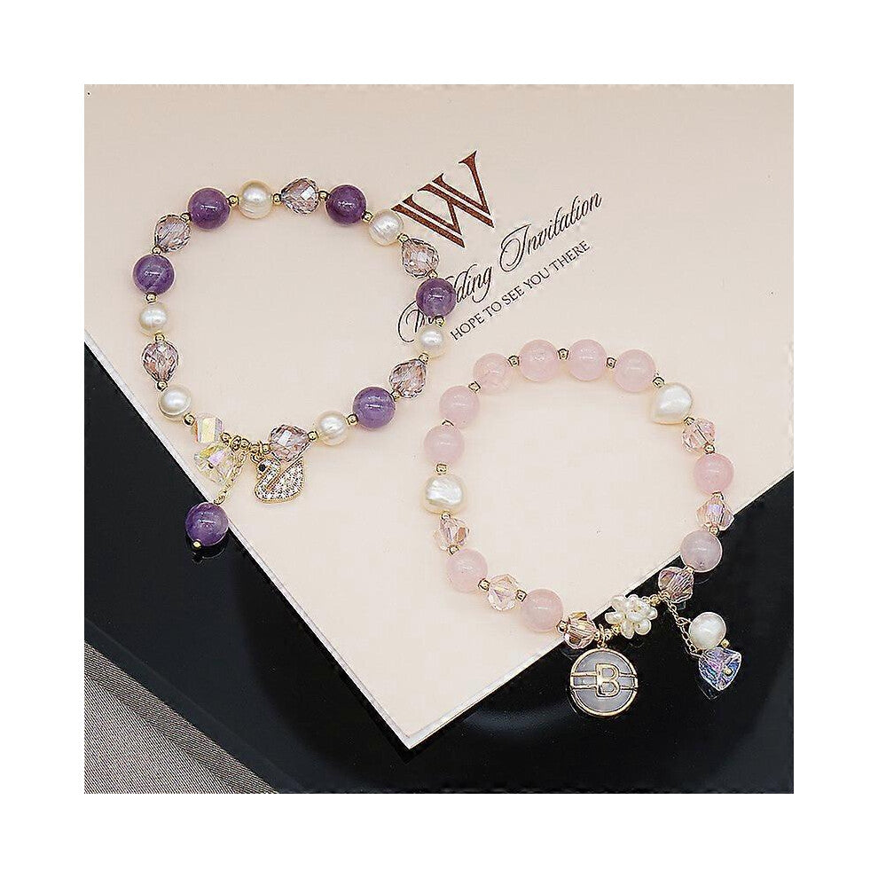 (As show, One size) Bracelet de luminothrapie, Pierre de Lune, Amthyste, Quartz Rose, Douceur, Amour, Amiti, Paix du Foyer