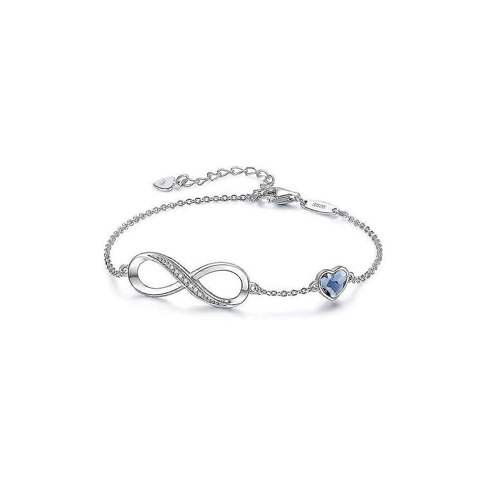 (As show, One size) Infinity Heart Symbol Charm Link Bracelet for Women 925 Sterling Silver Stainless Steel Adjustable Anniversary Jewelry Birthday Gi