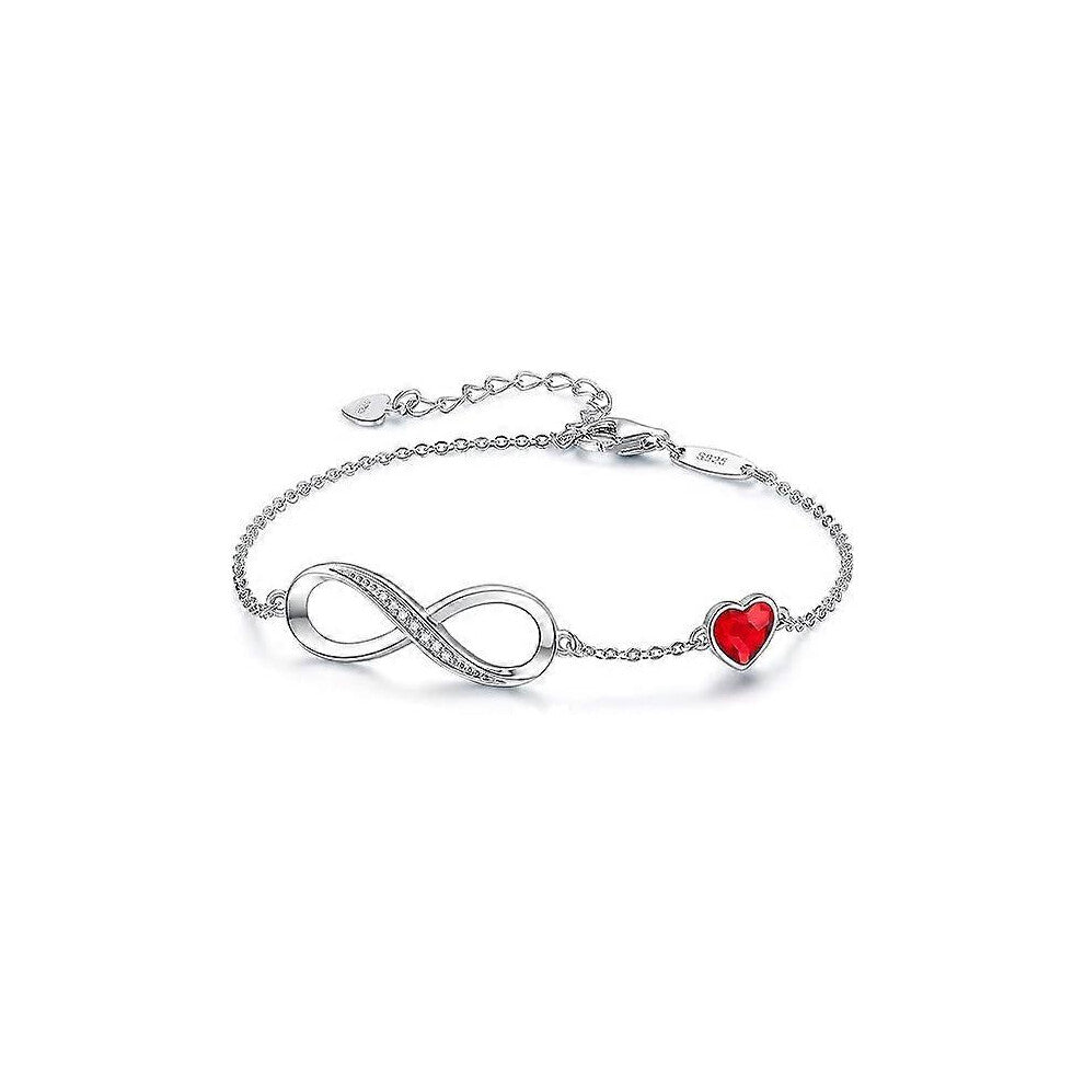 (As show, One size) Infinity Heart Symbol Charm Link Bracelet for Women 925 Sterling Silver Stainless Steel Adjustable Anniversary Jewelry Birthday Gi