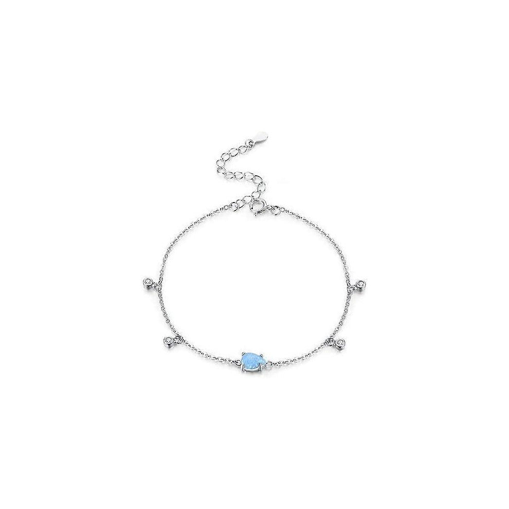 (As show, One size) 14K Gold Opal Bracelet for Women,Dainty Blue Drop Opal Halo Chain Bracelet with Moissanite,Fashion Jewelry Gift for Her