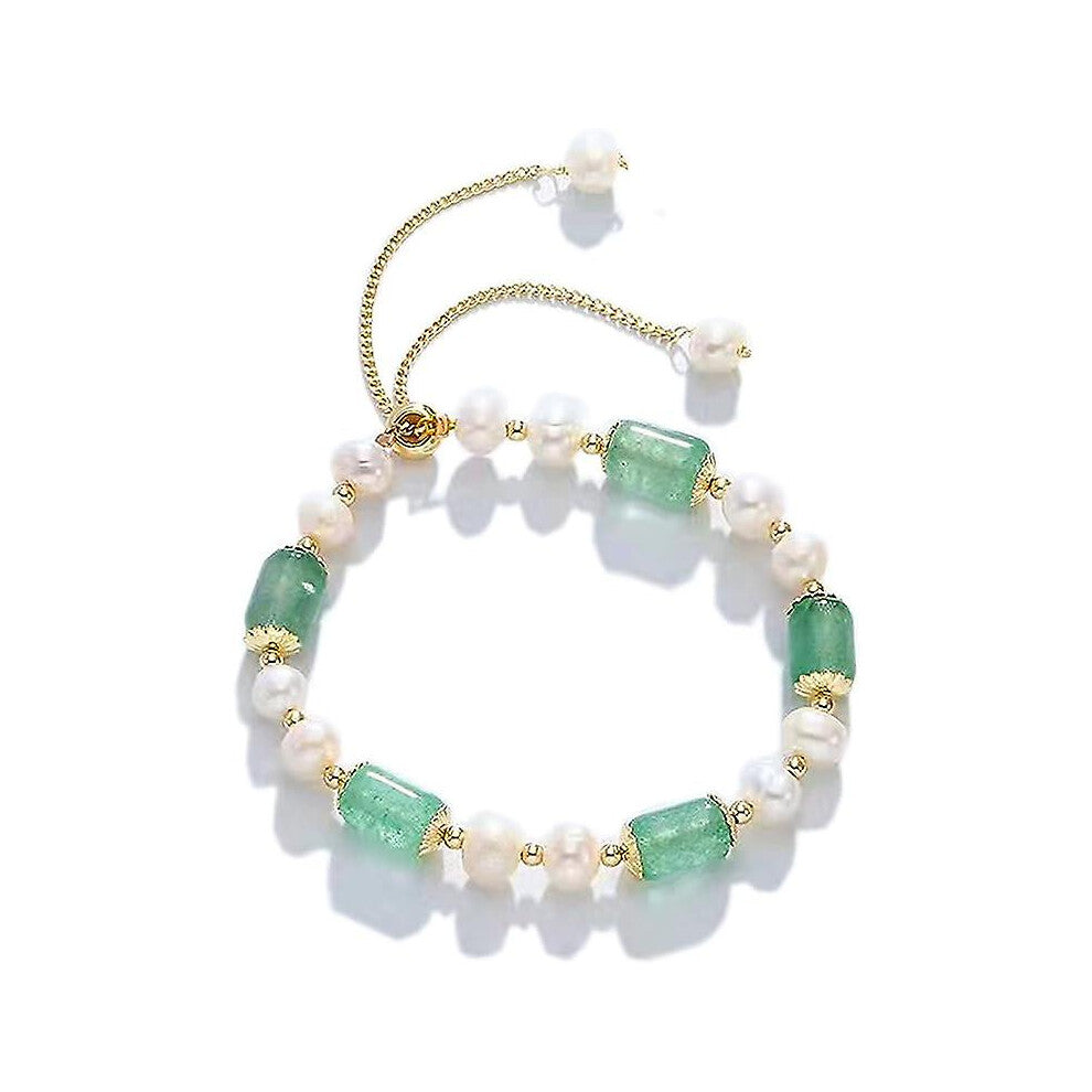 (As show, One size) Jade Pearls Bracelet Gold Wealthy Good Fortune Jade Bangle Amulet For Women, Lucky Jade Feng Shui Healing Crystal Bracelet