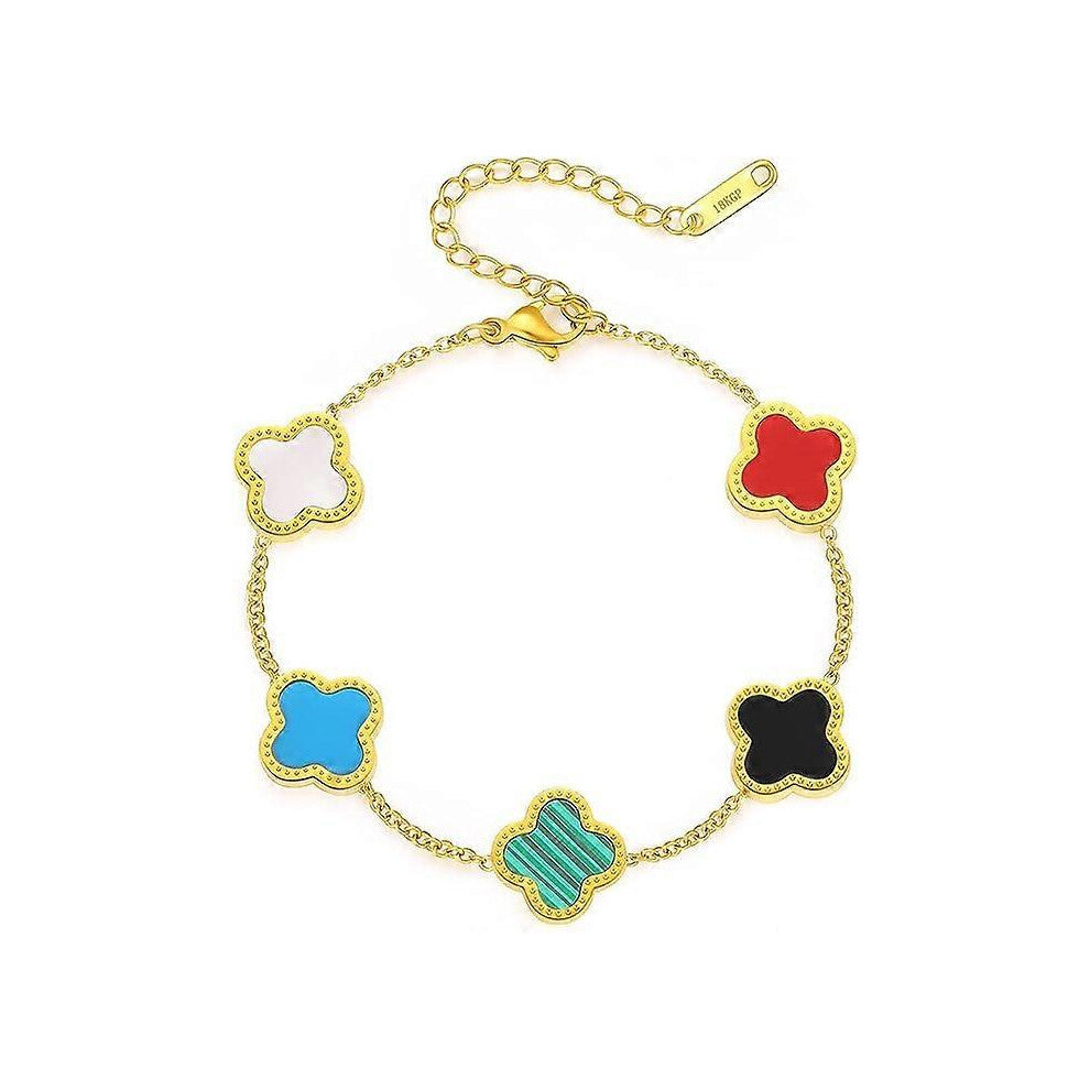 (As show, One size) Lucky Clover Bracelet for Women Adjustable Simple Cute Fashion 18K Gold Plated Bracelet Jewelry Birthday Gifts for Women Girls (co