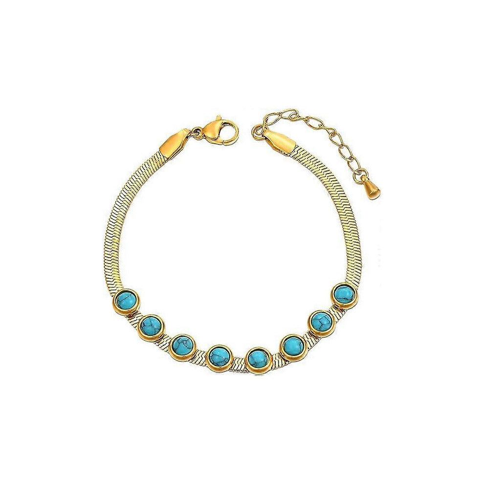 (As show, One size) Evil Eye Bracelet-Turquoise Bracelet for Women Gold Plated Snake Chain Bracelet Adjustable Amulet Evil Eye Jewelry Birthday Christ