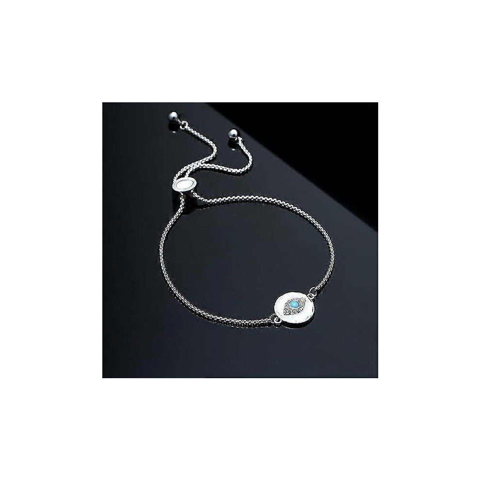 (As show, One size) Evil Eye Bracelet, Sideway Cross Bracelet, Silver-Gold-Rose Gold Bracelet for Women Girls Adjustable Slide Chain Jewelry