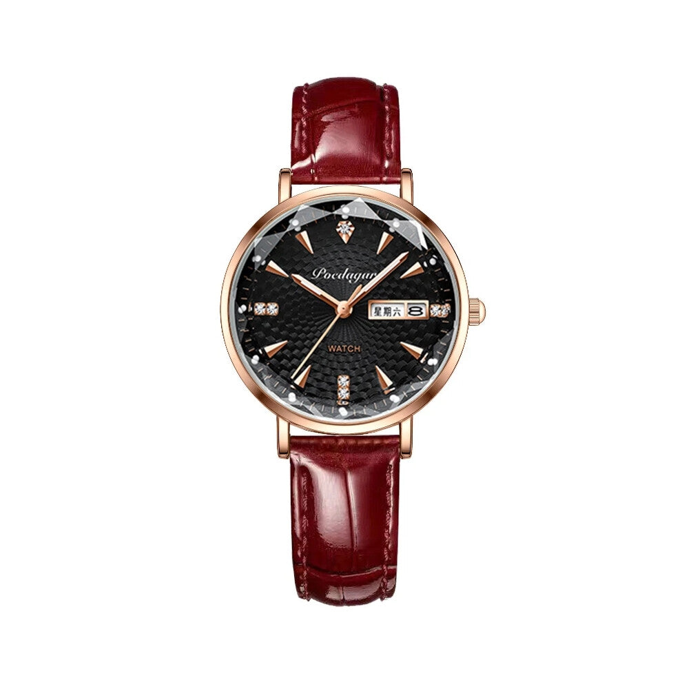 (YN312 Black Leather) Women Watch Luxury Wristwatch Fashion Waterproof Ladies Watch Bracelet Watch