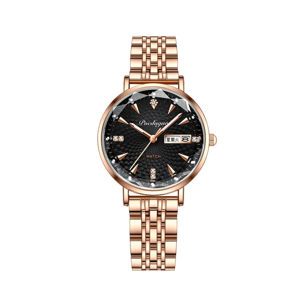 (YN312 Black Steel) Women Watch Luxury Wristwatch Fashion Waterproof Ladies Watch Bracelet Watch