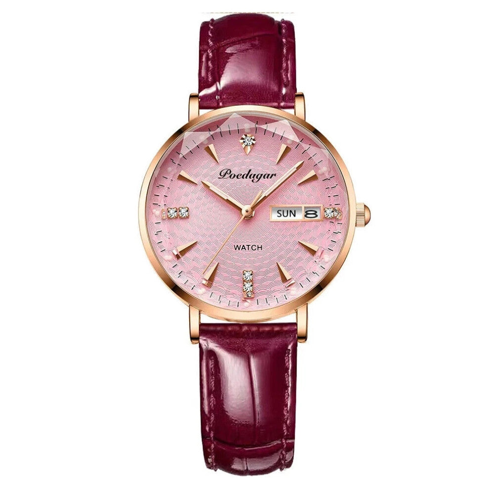 (YN312 Pink Leather) Women Watch Luxury Wristwatch Fashion Waterproof Ladies Watch Bracelet Watch Hot