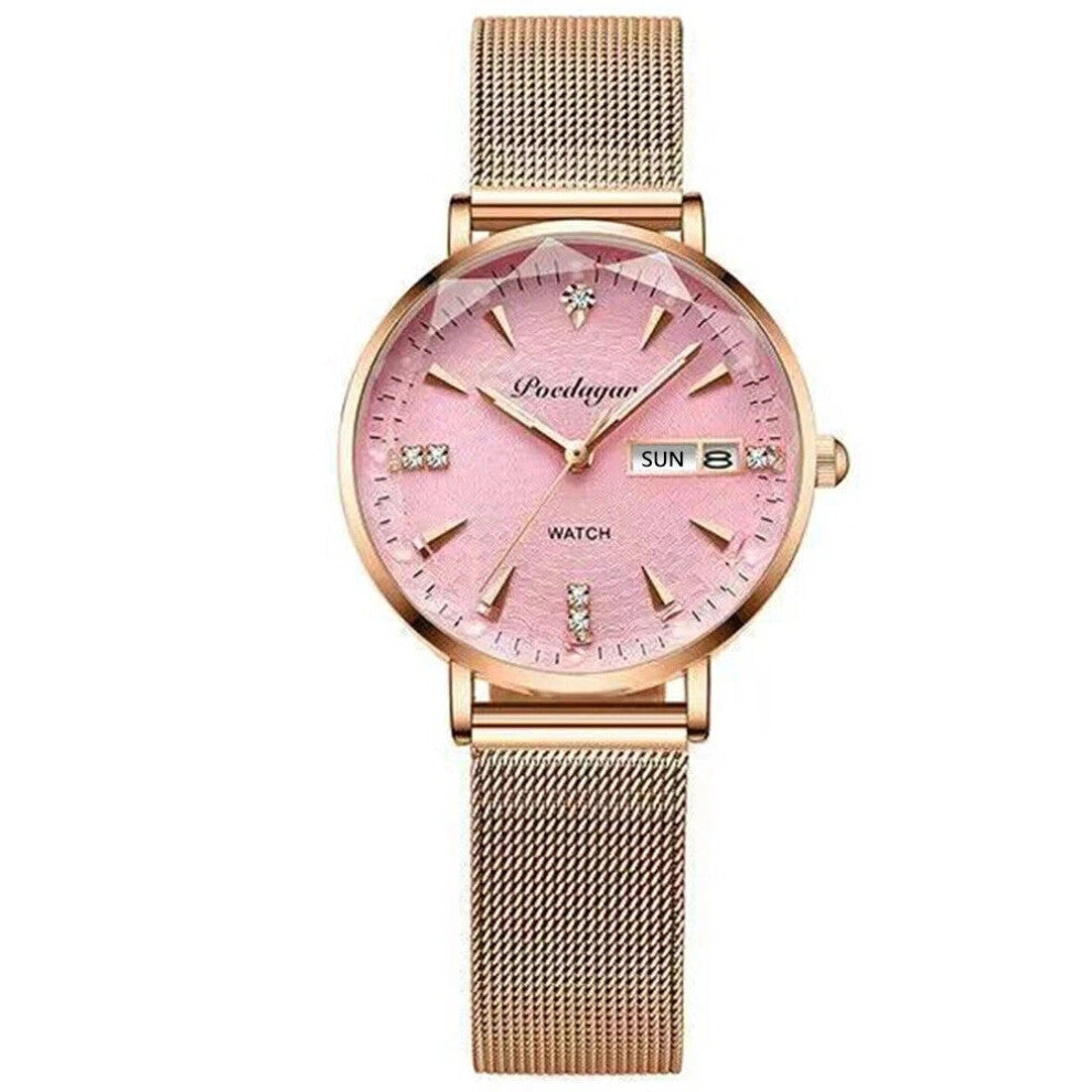 (YN312 Pink Mesh) Women Watch Luxury Wristwatch Fashion Waterproof Ladies Watch Bracelet Watch Hot