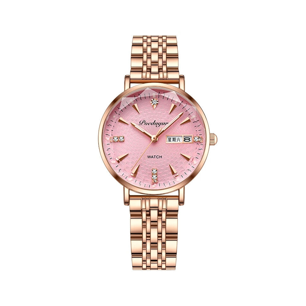 (YN312 Pink Steel) Women Watch Luxury Wristwatch Fashion Waterproof Ladies Watch Bracelet Watch Hot