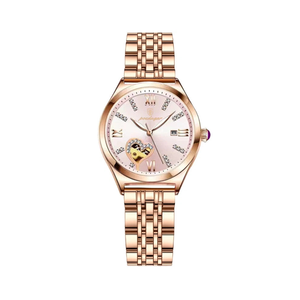 (Pink) Watches For Women Luxury Wristwatch Stainless Steel Bracelet Ladies Quartz Watch
