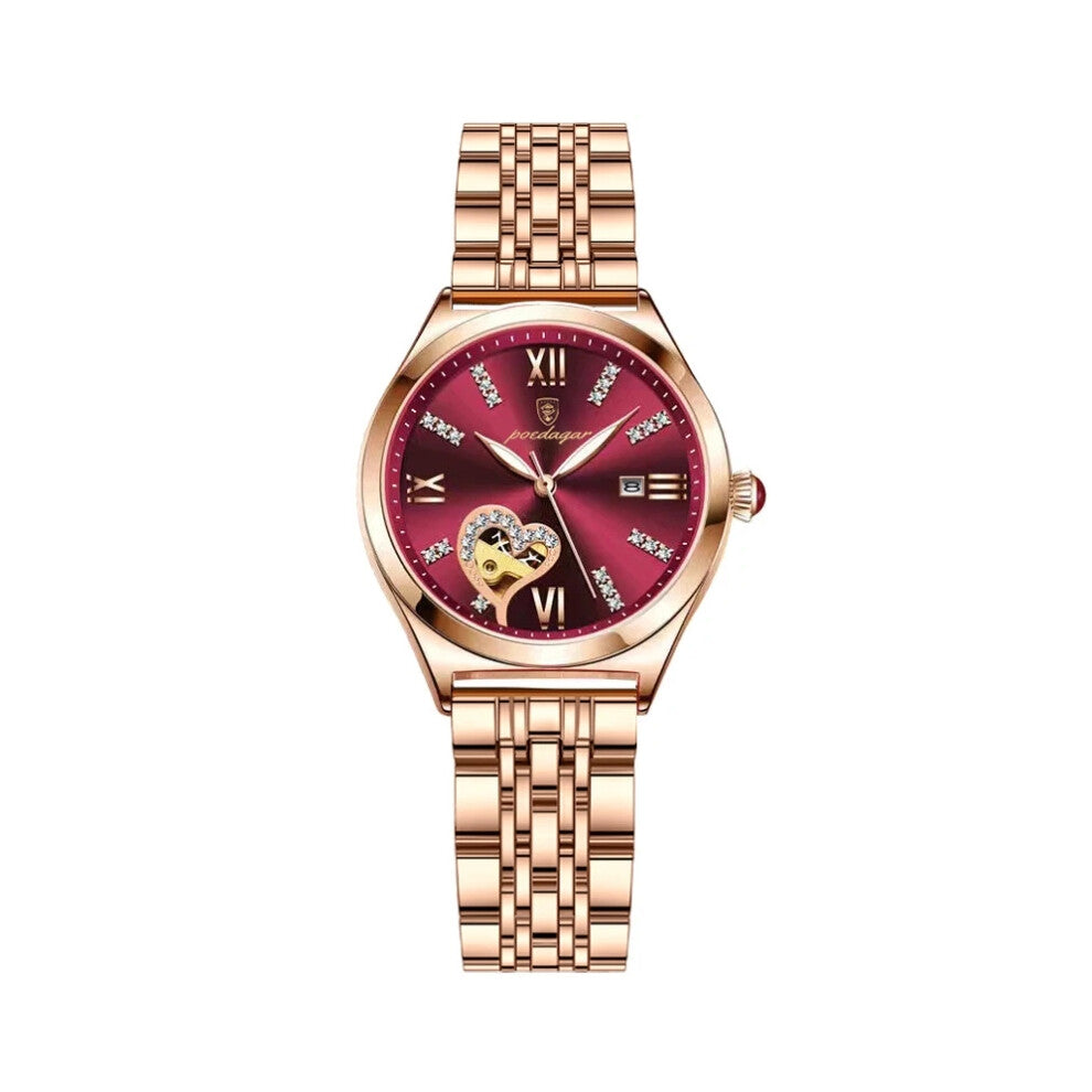 (Wine) Watches For Women Luxury Wristwatch Stainless Steel Bracelet Ladies Quartz Watch New