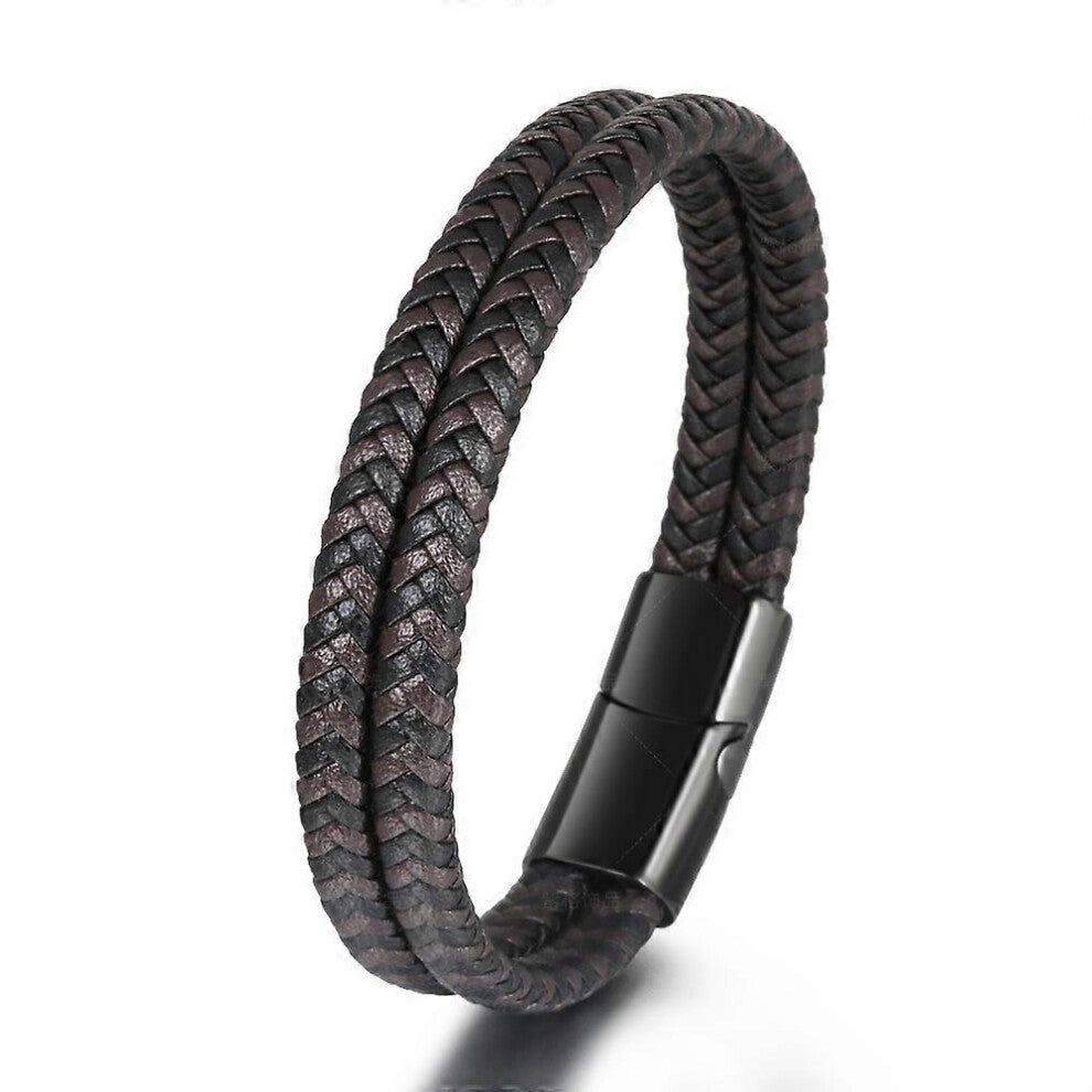 (As show, One size) Mens Bracelet Leather Braided, Brown and Black Leather Bracelet for Men