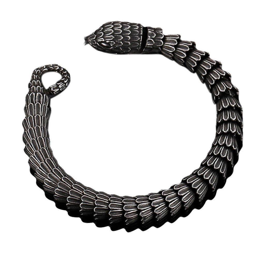 (As show, One size) 21cm Titanium Steel Bracelet Snake Shaped Men Stylish Bracelet for Daily Wear Black