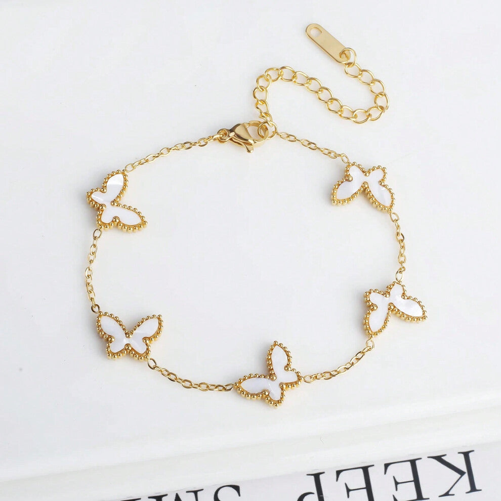 (Bracelet 1) High Quality Gold Plated Stainless Steel Butterfly Insect Bracelet Classic for Women Girls Fashion Party Wedding Jewelry Clover