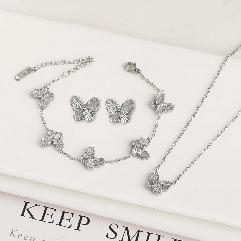 (Jewelry Set 6) High Quality Gold Plated Stainless Steel Butterfly Insect Bracelet Classic for Women Girls Fashion Party Wedding Jewelry Clover