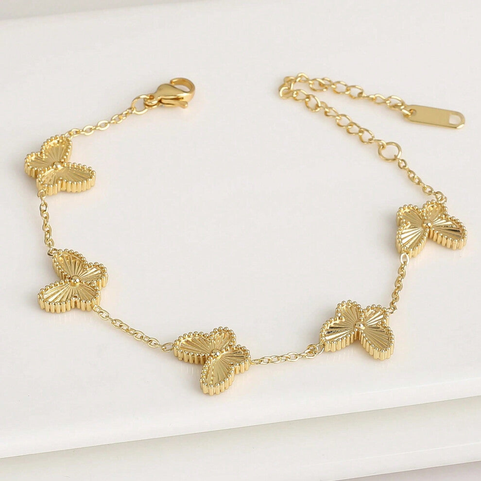 (Bracelet 5) High Quality Gold Plated Stainless Steel Butterfly Insect Bracelet Classic for Women Girls Fashion Party Wedding Jewelry Clover