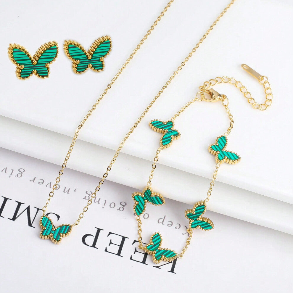 (Jewelry Set 4) High Quality Gold Plated Stainless Steel Butterfly Insect Bracelet Classic for Women Girls Fashion Party Wedding Jewelry Clover