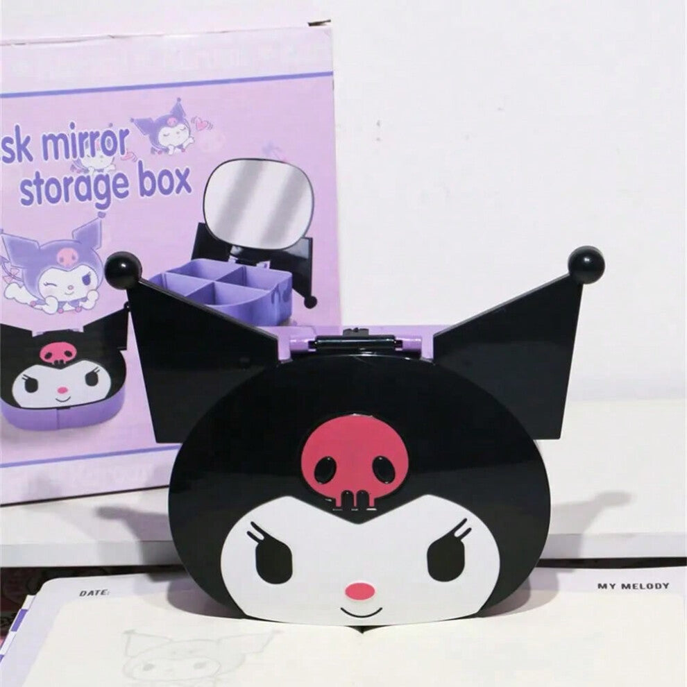 (black) Sanrio Cartoon Kuromi Mini with Mirror Jewelry Storage Box Hair Circles Hairpins Debris Necklace Melody Desktop Makeup Box Girl