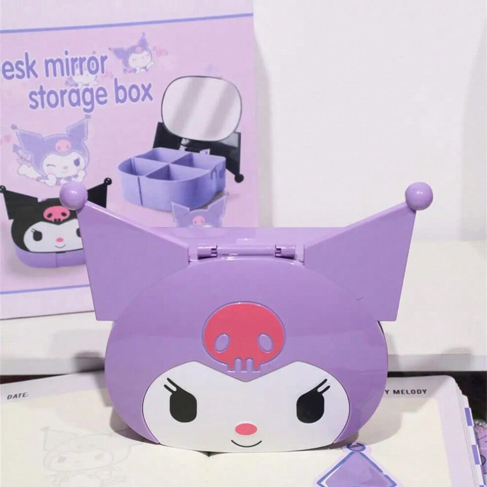 (Purple) Sanrio Cartoon Kuromi Mini with Mirror Jewelry Storage Box Hair Circles Hairpins Debris Necklace Melody Desktop Makeup Box Girl