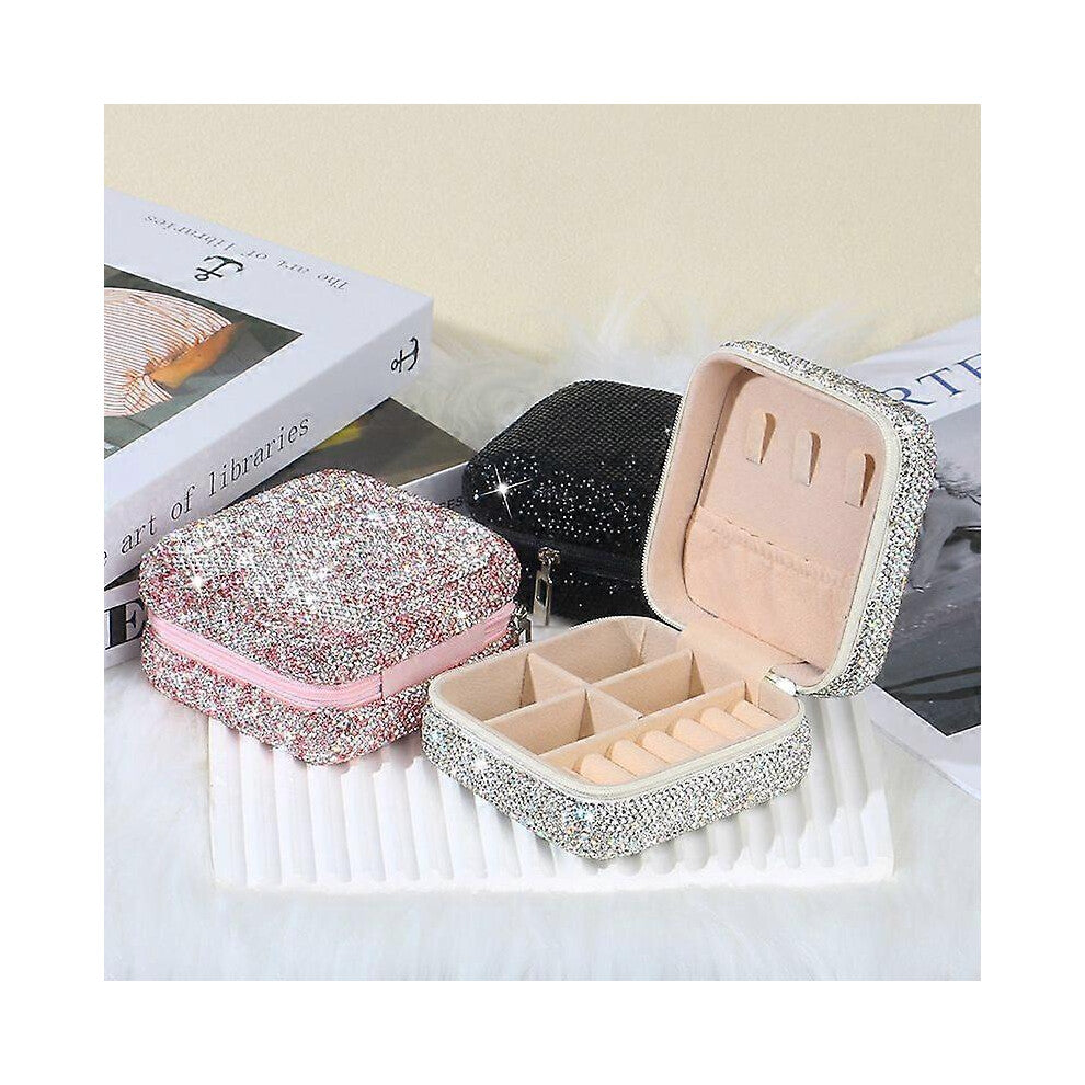 (As show, One size) Diamond jewelry box household ring box earrings necklace earrings storage bag jewelry box