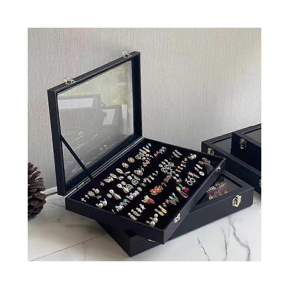 (As show, One size) Ear Clip Ear Wire Jewelry Box Large Capacity Ring Necklace Bracelet Display Stand Ear Ring Ear Stud Earrings Storage Box