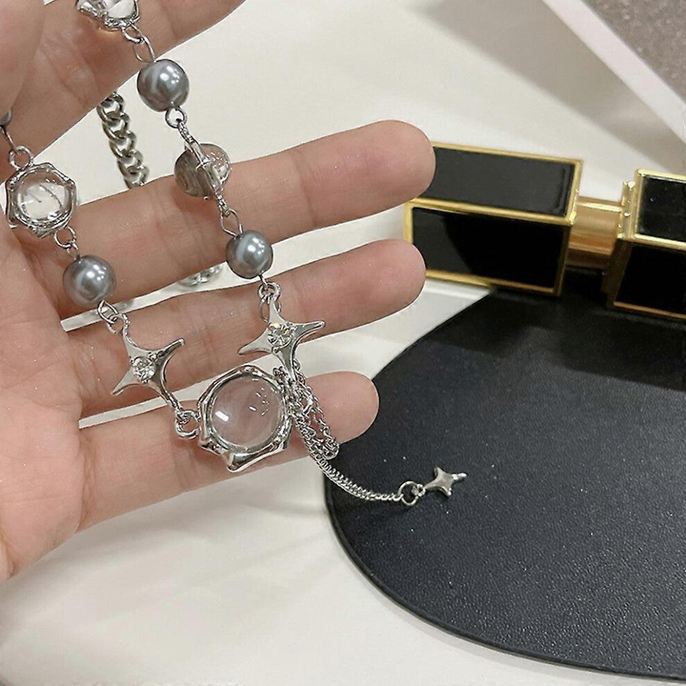 (As show, One size) Star Crystal Necklace-Bracelet Punk Irregular Choker Clavicle Chain Necklace